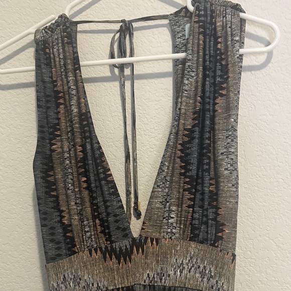 Veronica M multi color Zigzag Maxi Dress with low v neck and square back Small - Picture 5 of 10